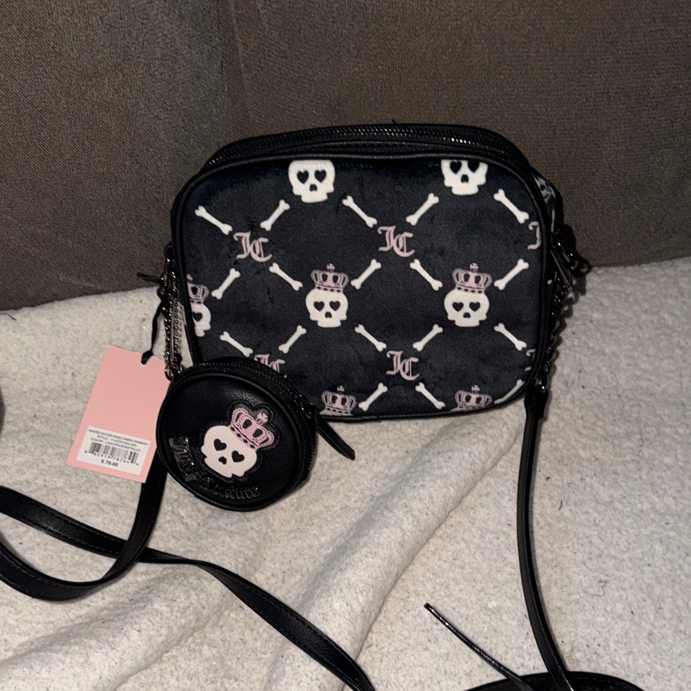 Juicy Couture Black and Pink Skull Crossbody Bag